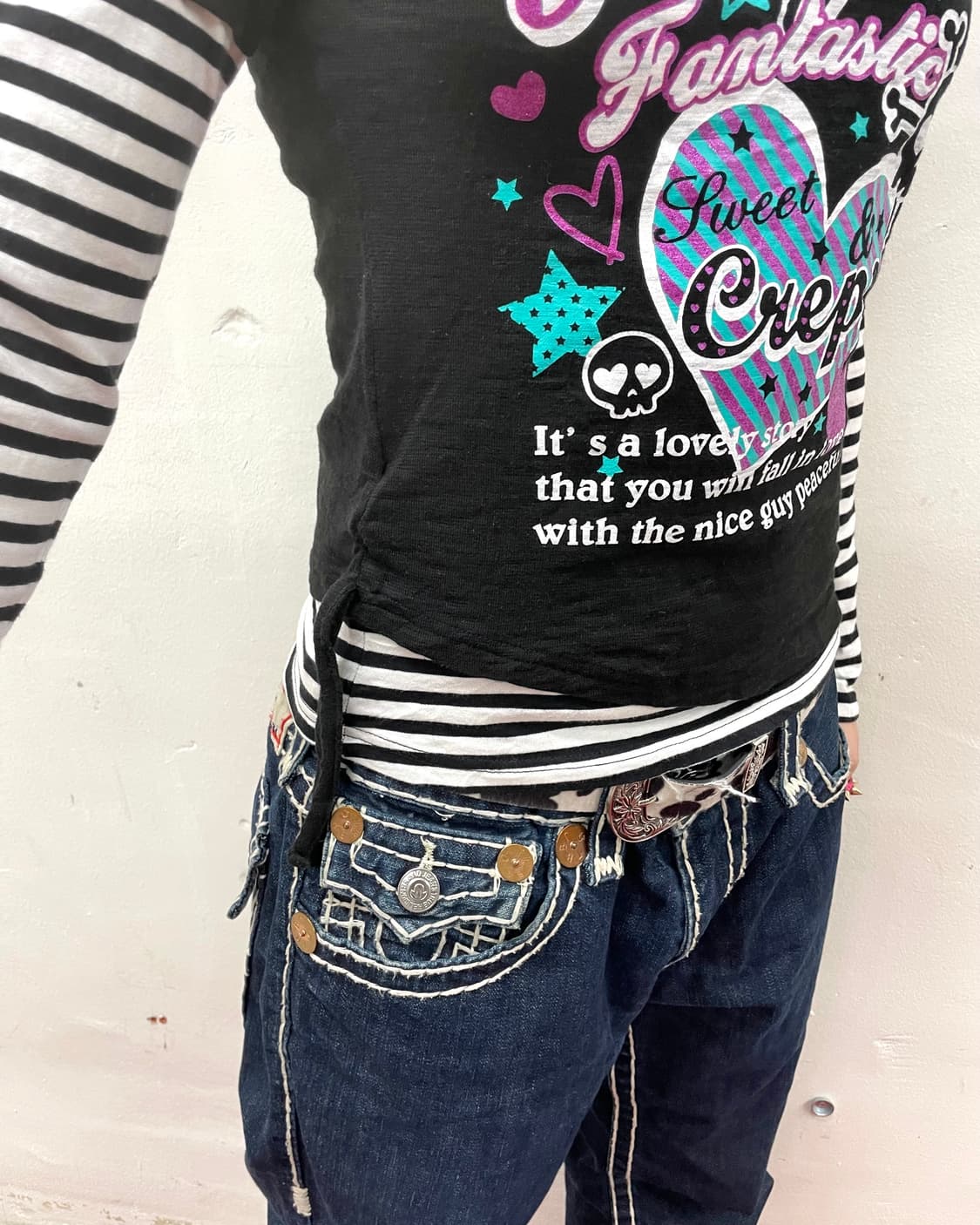 Layered Stripe Skull Strap Long Sleeve 상품이미지6