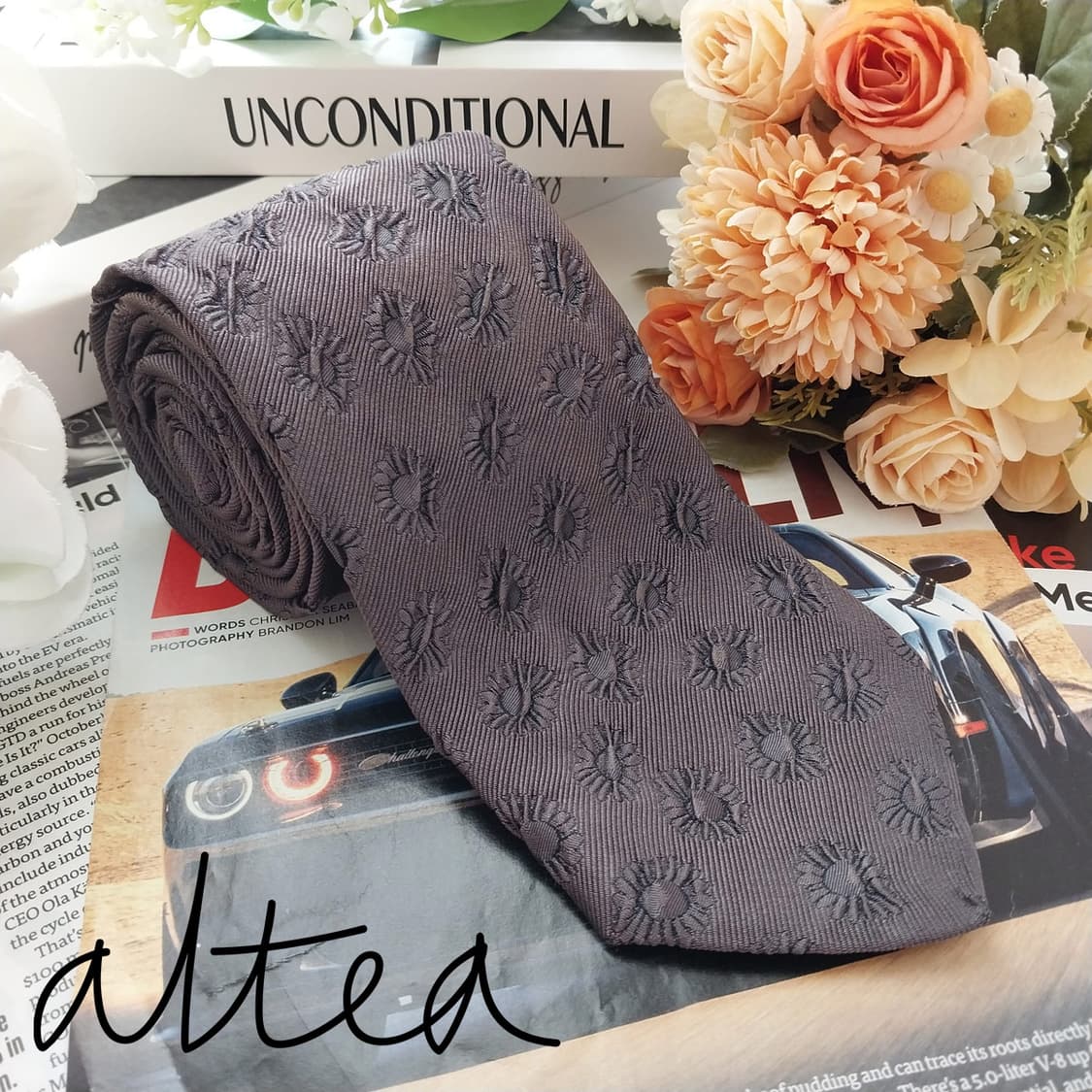 알테아 실크 해바라기 패턴 넥타이 9.4cm A+등급 K2275 상품이미지2