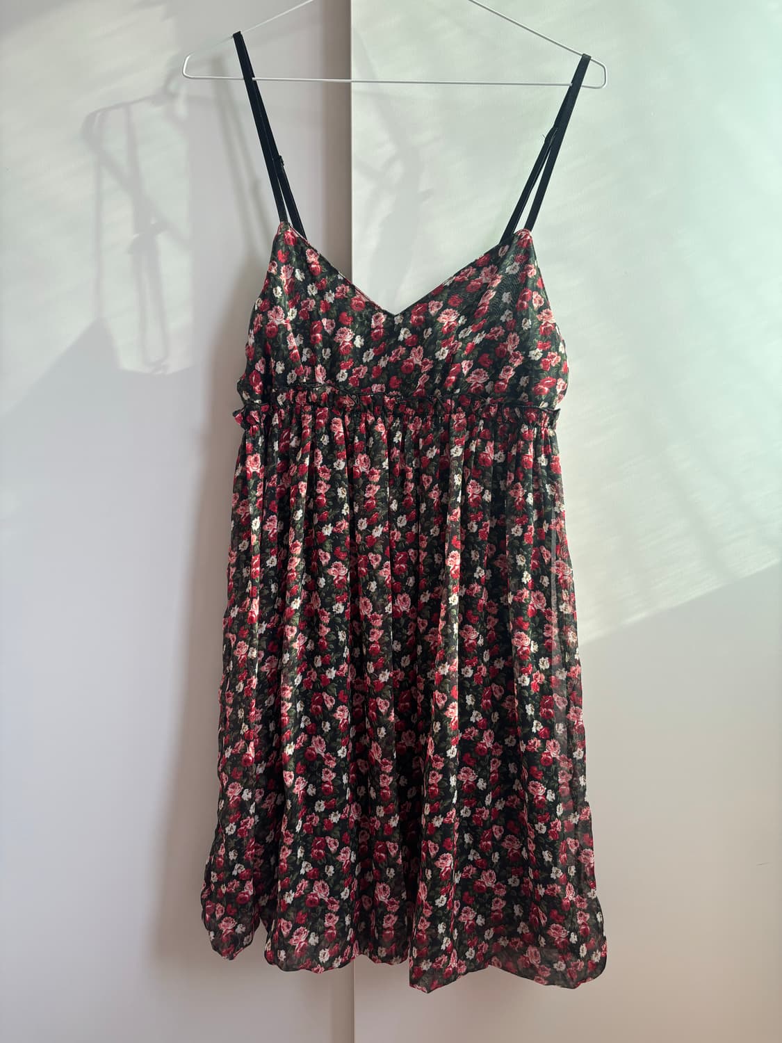 빈티지 플라워 무늬 레드 미니 끈 원피스 상품이미지1