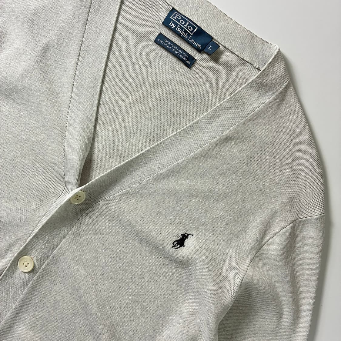 Polo  폴로 랄프로렌 자수 피마코튼 라이트그레이 브이넥 니트 가디건  상품이미지3