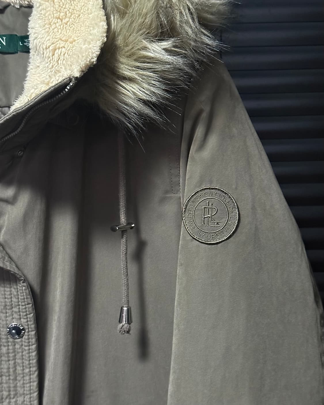 폴로 랄프로렌 브라운 갈색 양 털 후드 후디 야상 피쉬테일 누빔 방한 L 상품이미지5