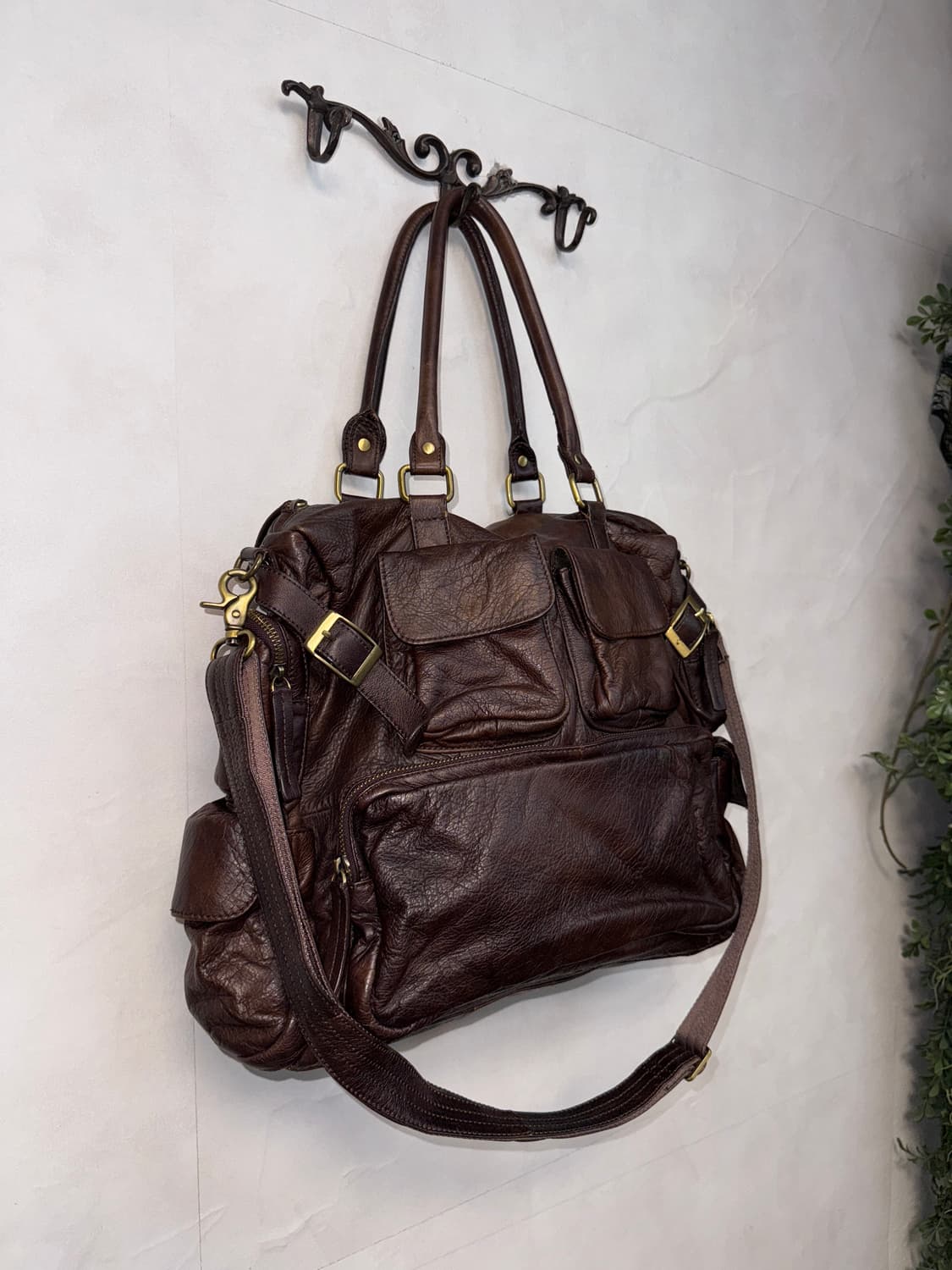 Dark brown multi pocket leather 투웨이백 상품이미지2