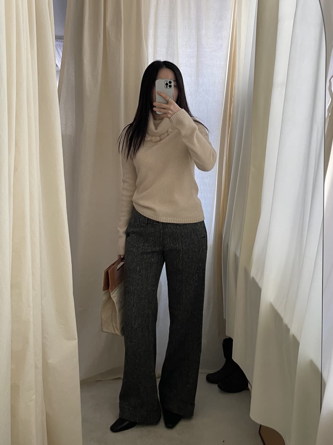 low rise herringbone heavy wool pants 상품이미지9