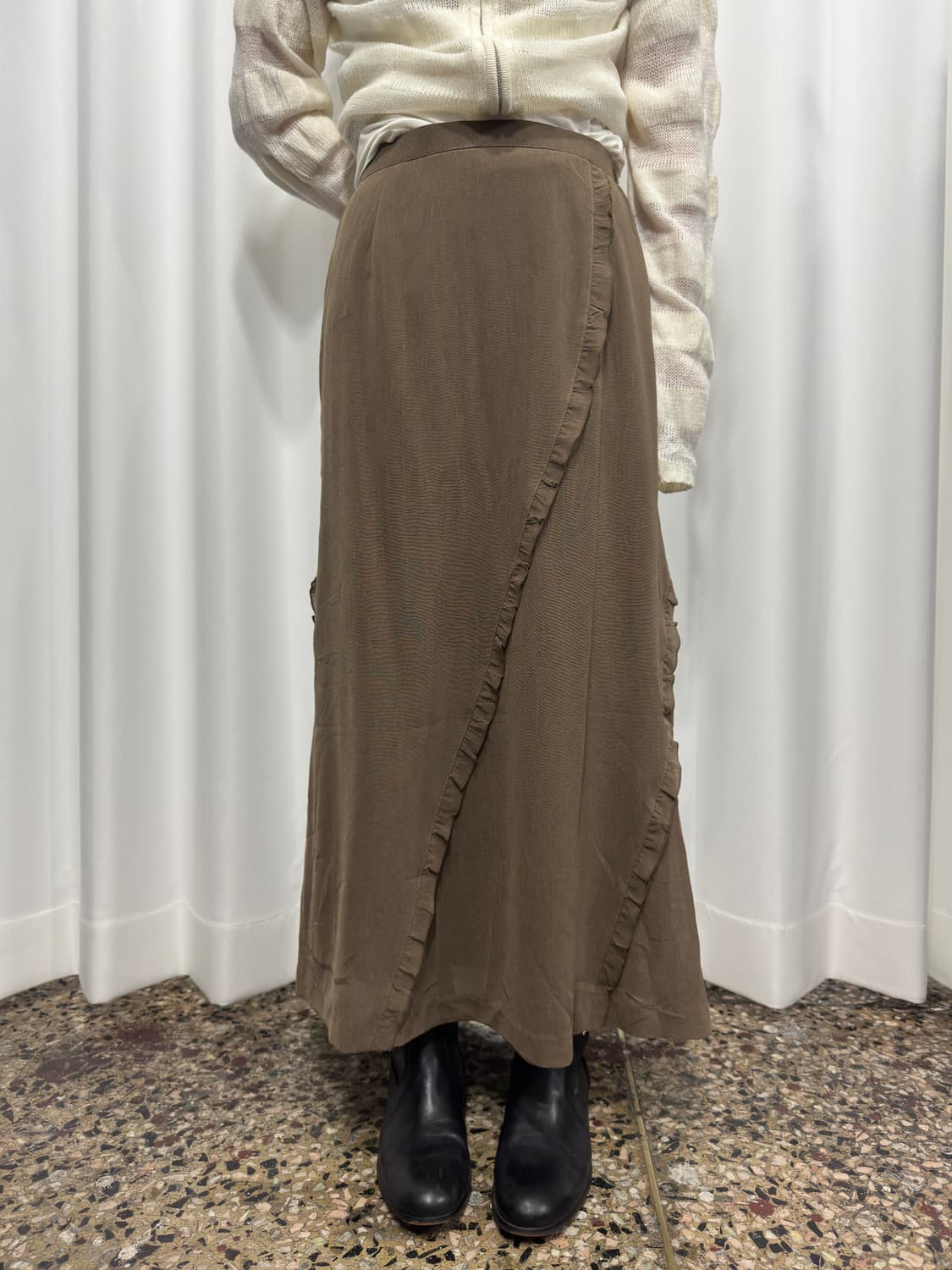 milk brown frill long skirt 상품이미지3