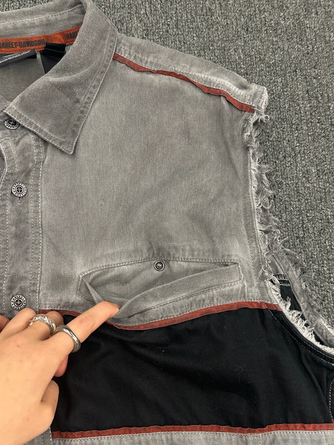 XL)할리데이비슨 vintage 흑청 데님 셔츠 베스트 상품이미지3