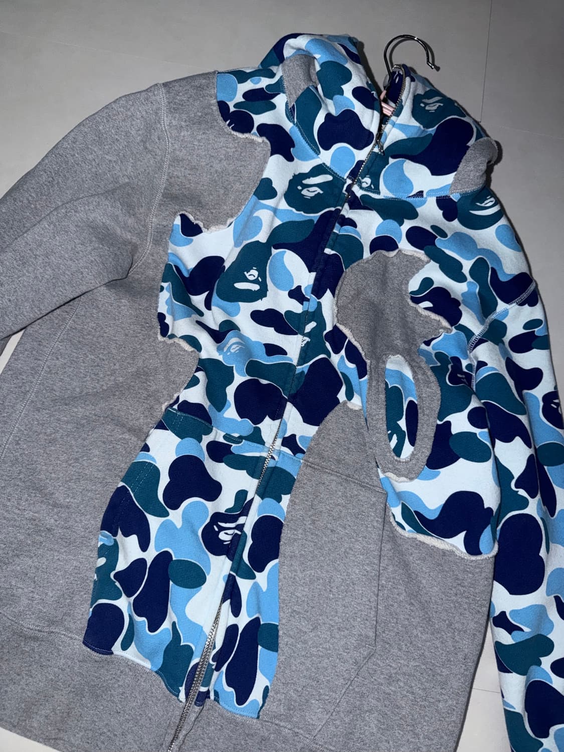 Bape abc 카모 패치워크 풀 후드집업 블루 상품이미지3