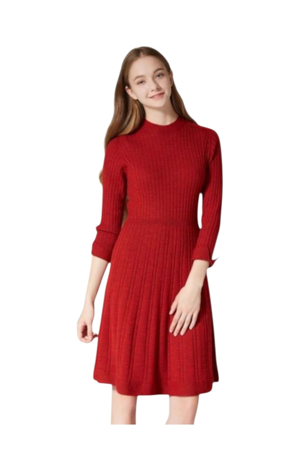 헤지스레이디스 레드 골지 니트 미디원피스 55 상품이미지1