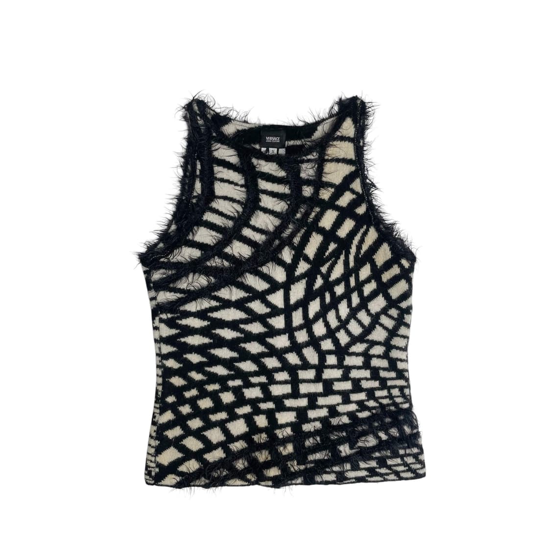 Versace 앙고라 울 블렌드 블랙 퍼 니트 슬리브리스 (italy)  상품이미지1