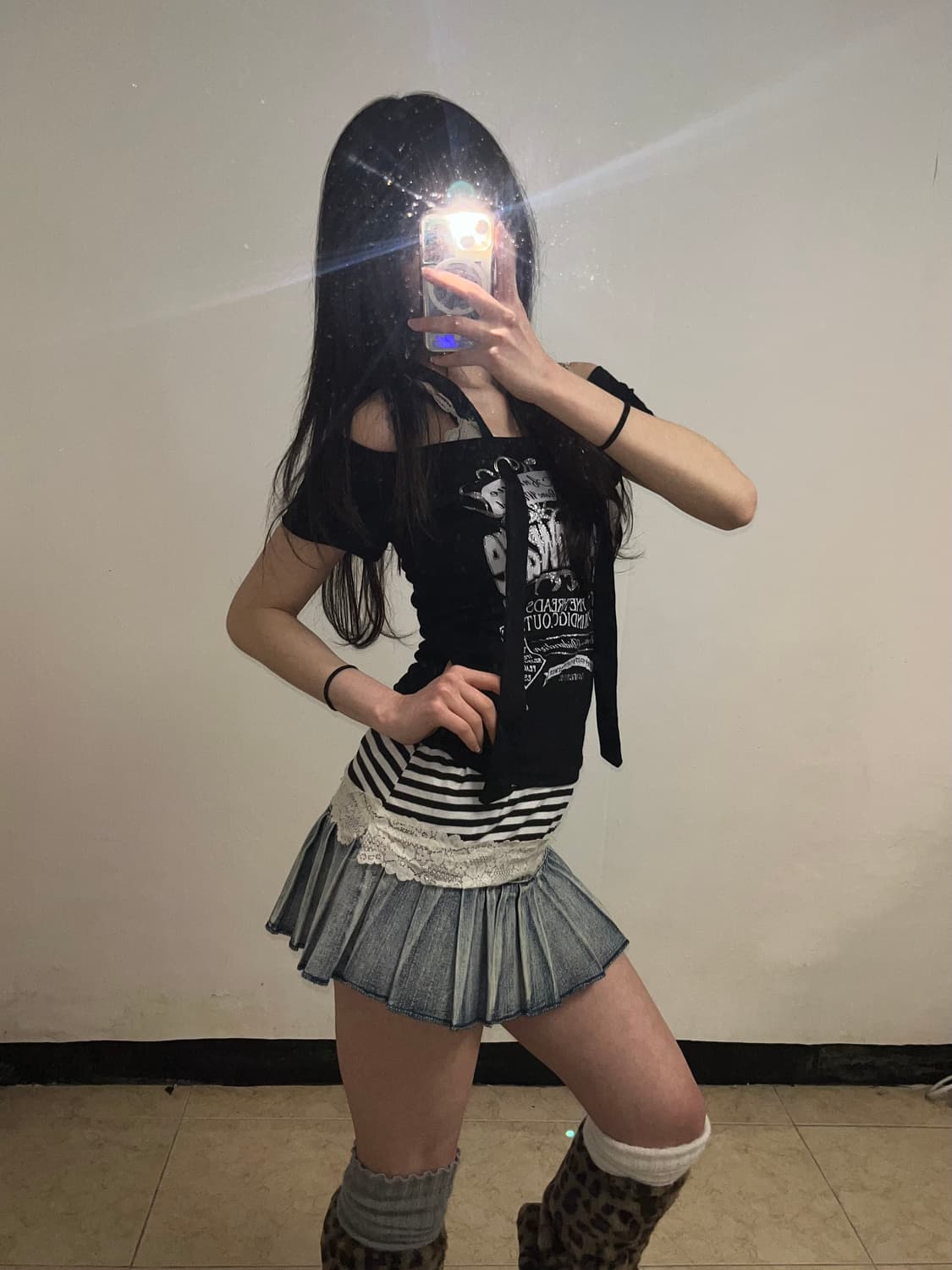 00‘s 데님 플리츠 스커트 상품이미지5