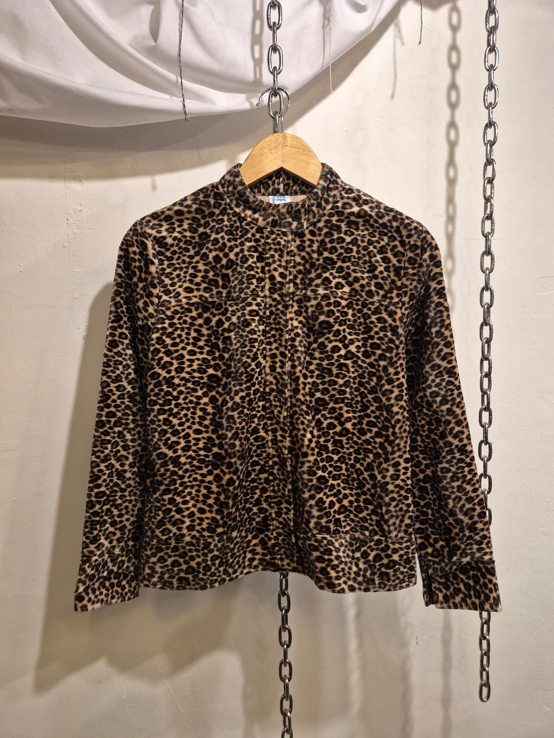 레오파드 패턴 미니멀 히든 버튼 자켓 갸루 y2k 상품이미지1