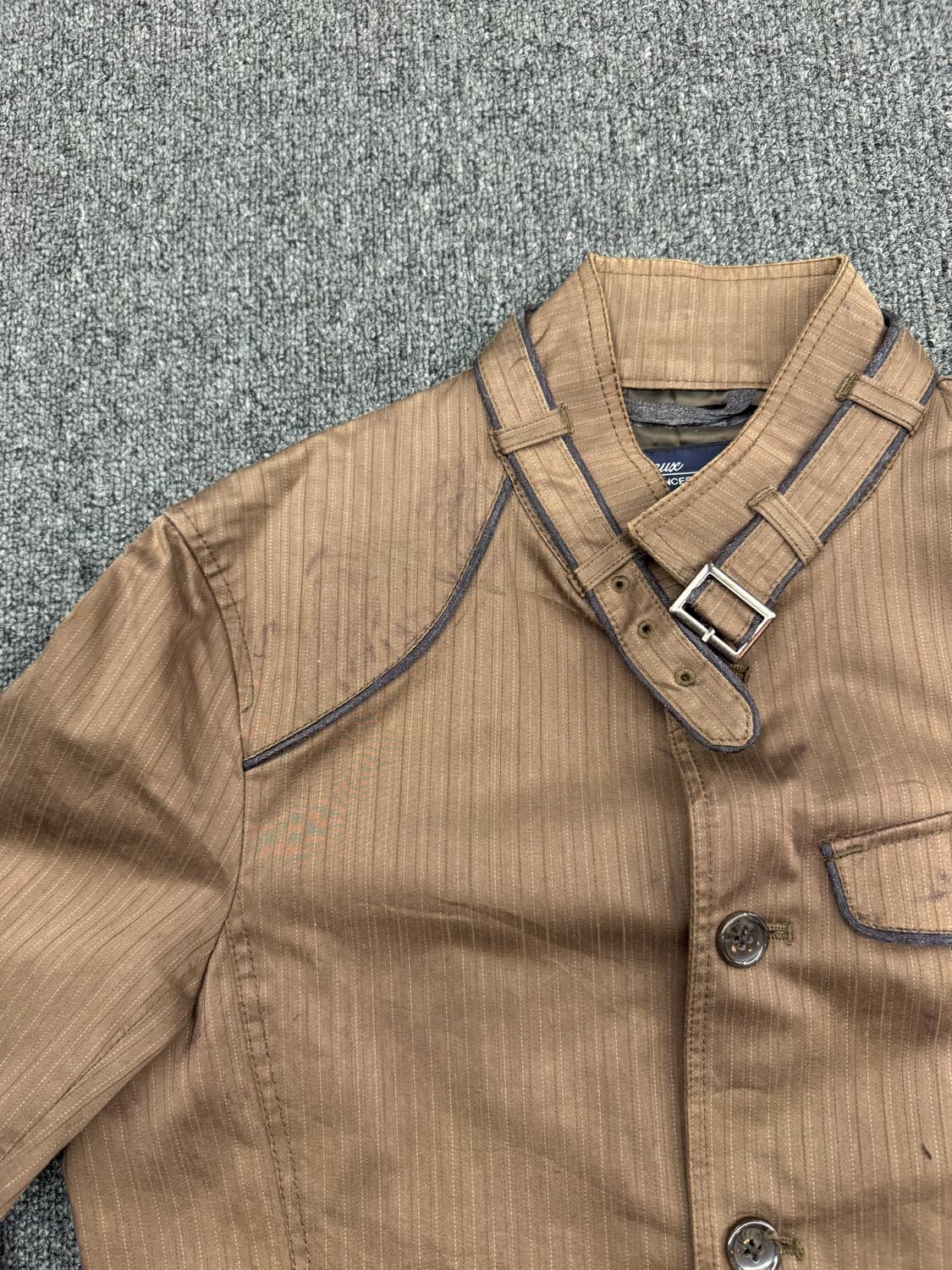 OS)Japanese vintage 브라운 스트라이프 패턴 자켓 상품이미지3