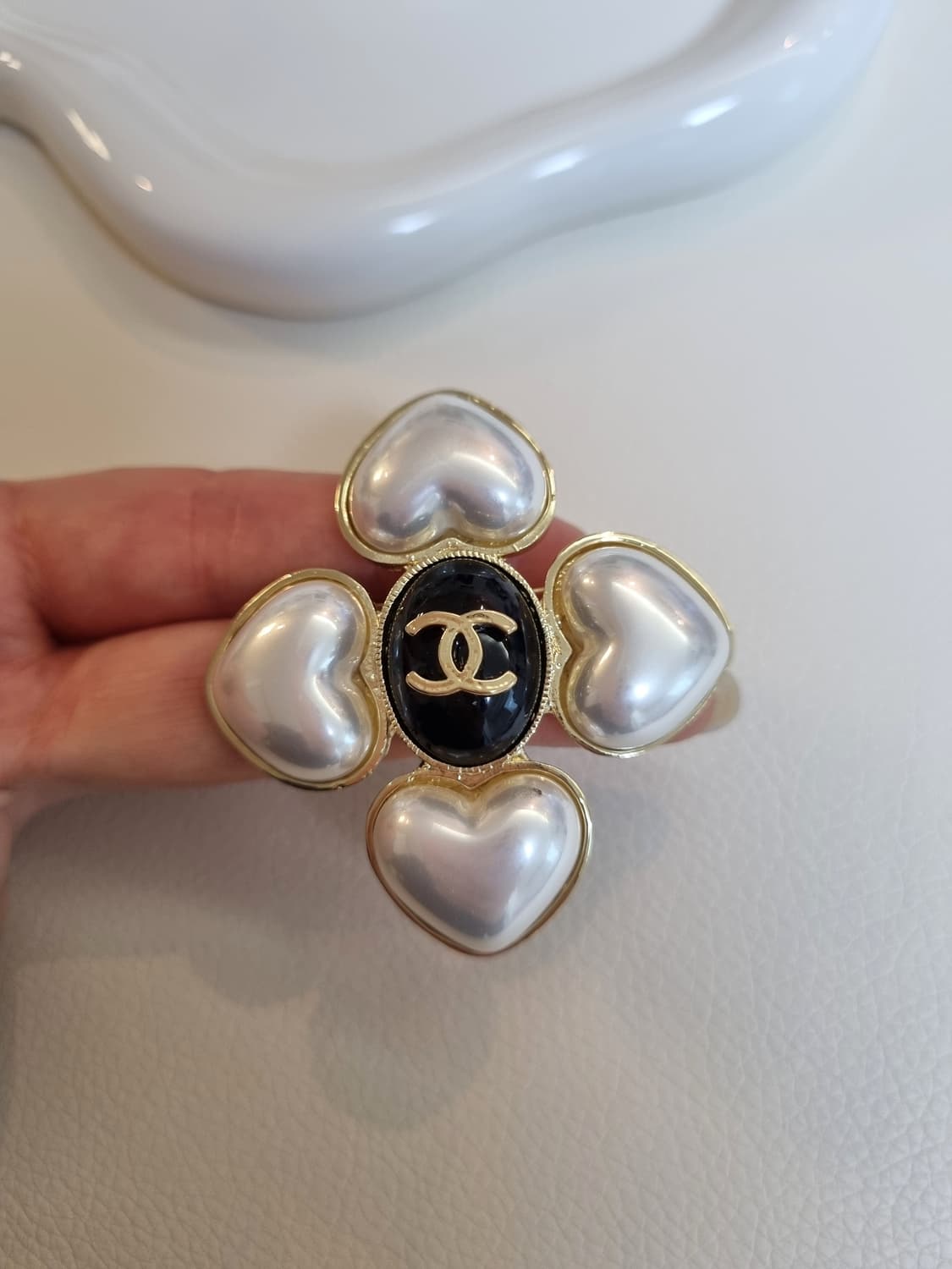 샤넬 하트진주 블랙스톤CC 브로치 업사이클링 상품이미지3