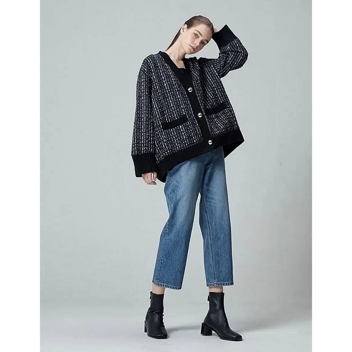 시스템 브이넥 트위드 니트 가디건 상품이미지1