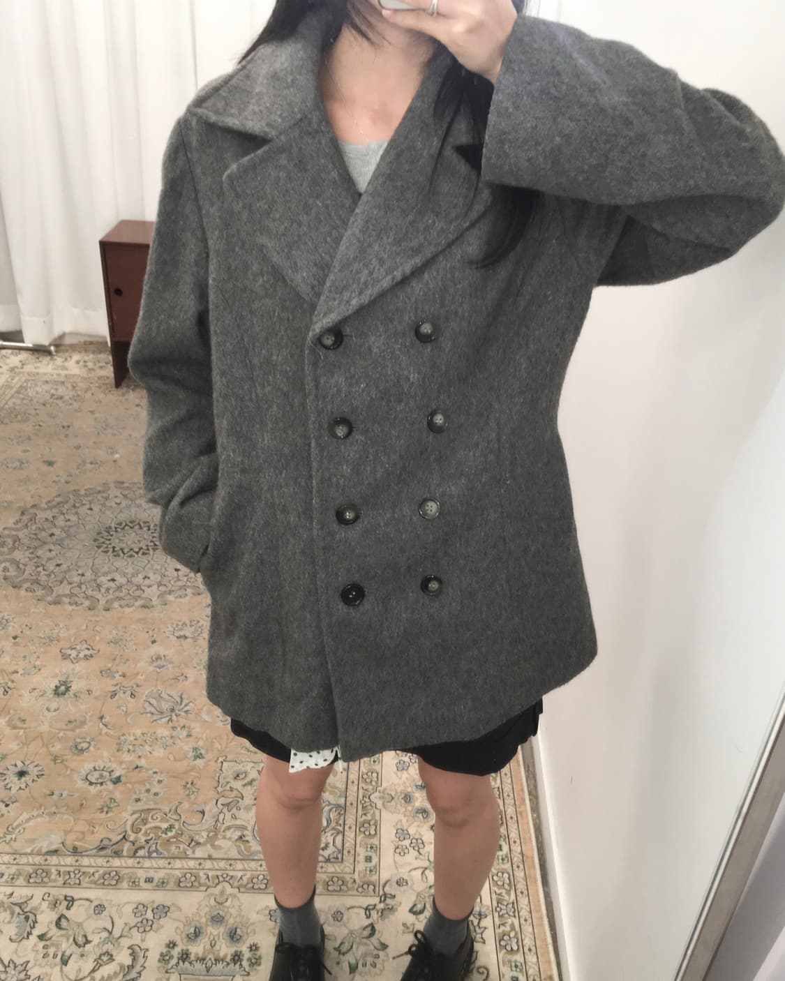 그레이 더블 숏코트 상품이미지3