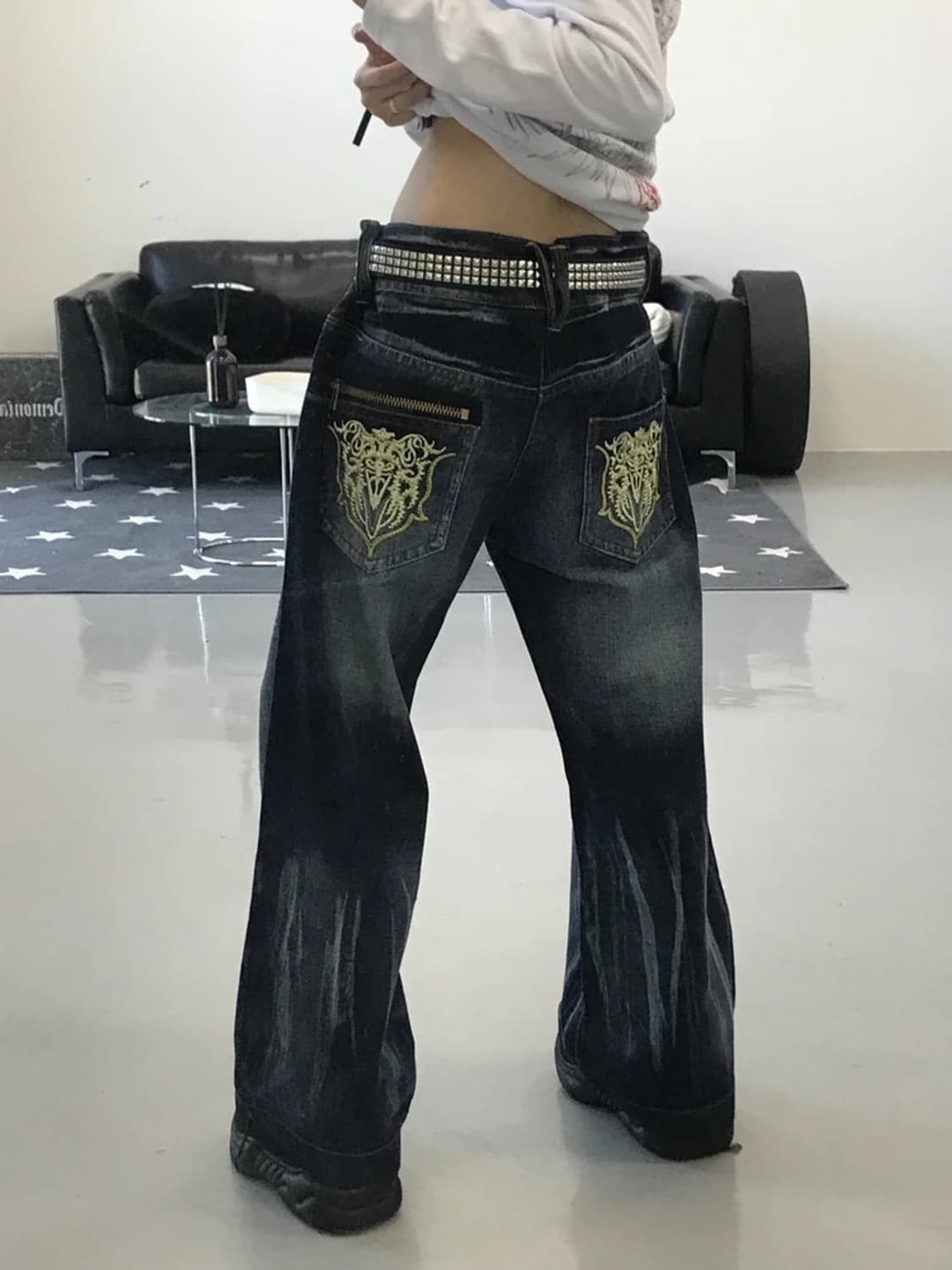 일본 빈티지 데님 로우 와이드 팬츠 상품이미지2