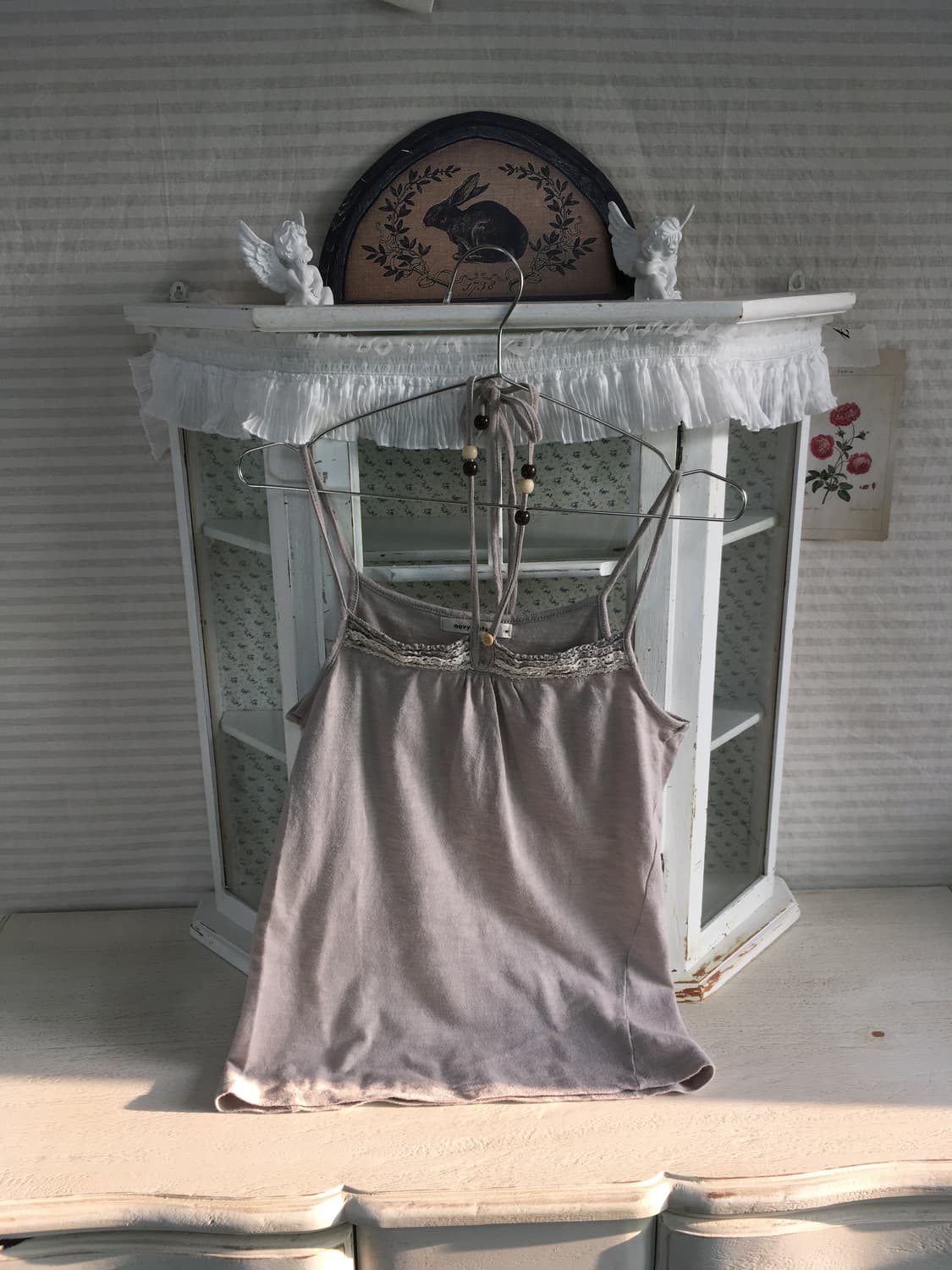 Set)페일블루 크로셰 뜨개 가디건 + 모리 홀터 나시 상품이미지7