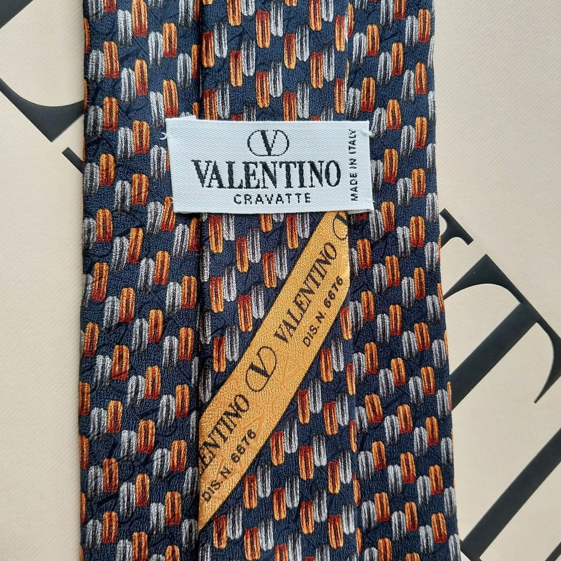 발렌티노 실크 다크네이비 패턴 넥타이 10cm S~A+등급 K2456 상품이미지9