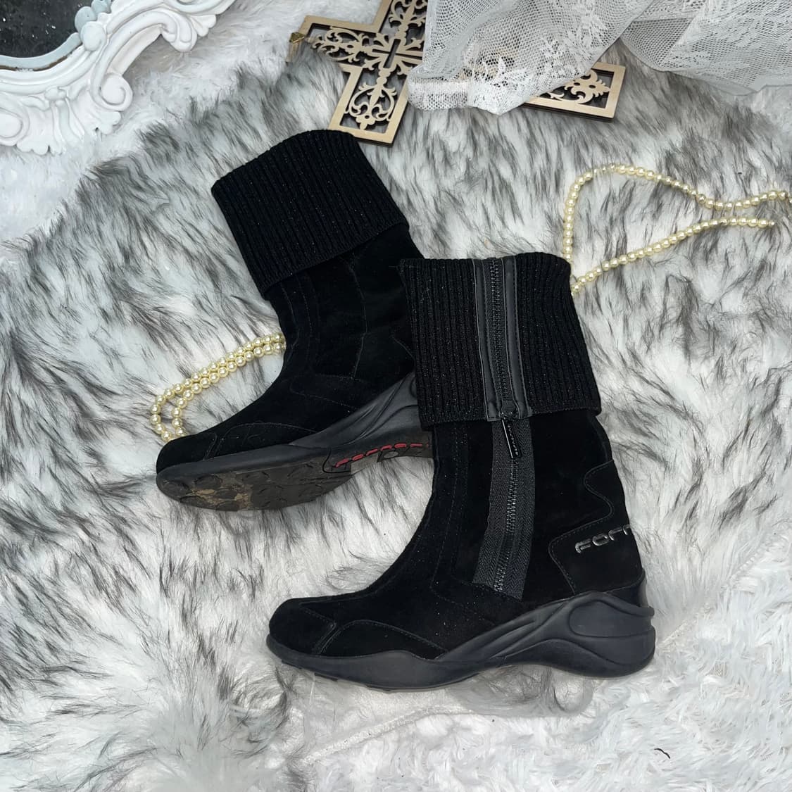 빈티지 블랙 스웨이드 복서 골지 부츠 상품이미지2