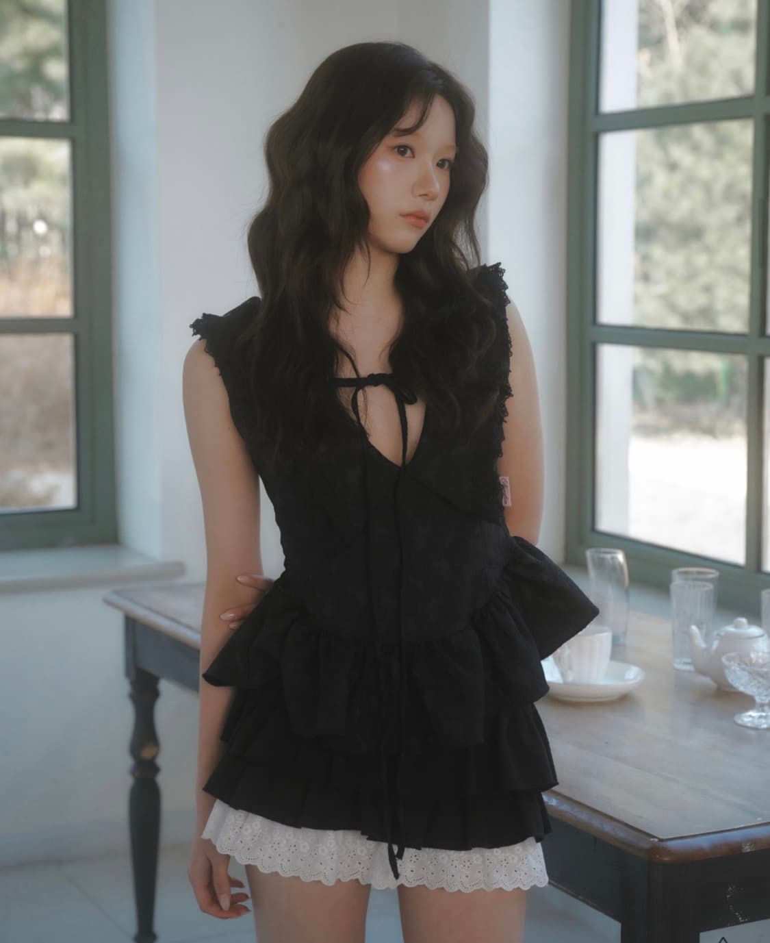 (공홈품절) 아리엘 프릴 레이스 블라우스 상품이미지2