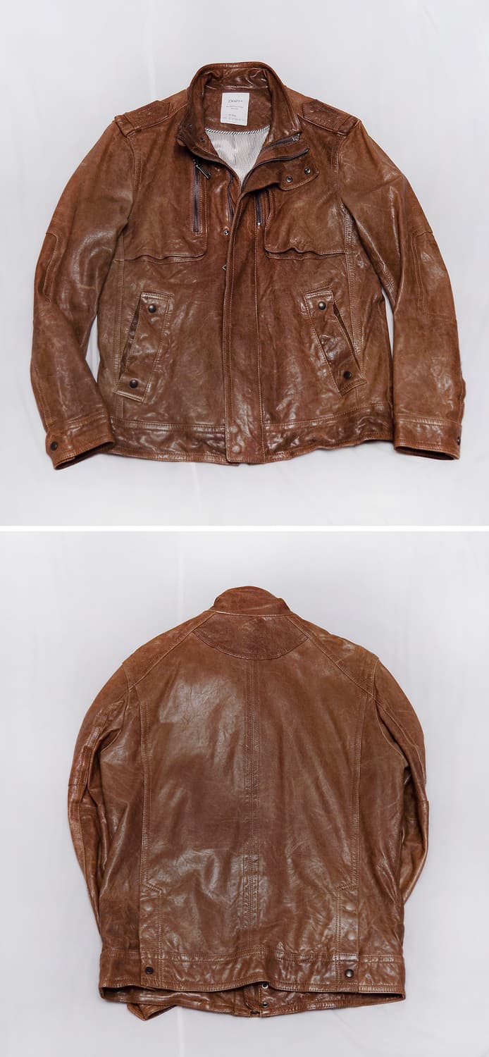 올드레더 워싱 브라운 쉽스킨 양가죽 라이더 자켓 (100) 상품이미지2