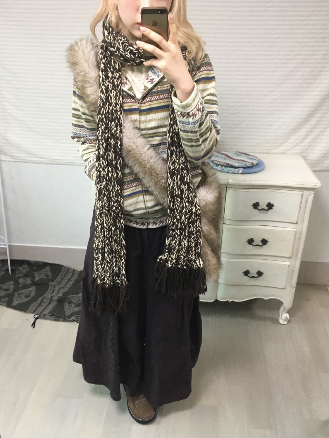 일본빈티지 브라운 보카시 머플러 상품이미지3