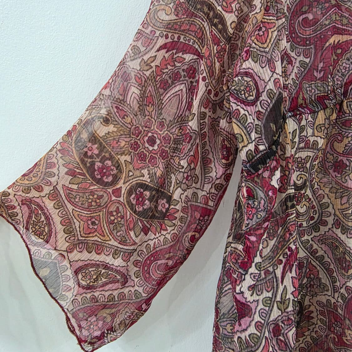 보헤미안 와인 페이즐리 쉬폰 리본 블라우스 일본빈티지 상품이미지7