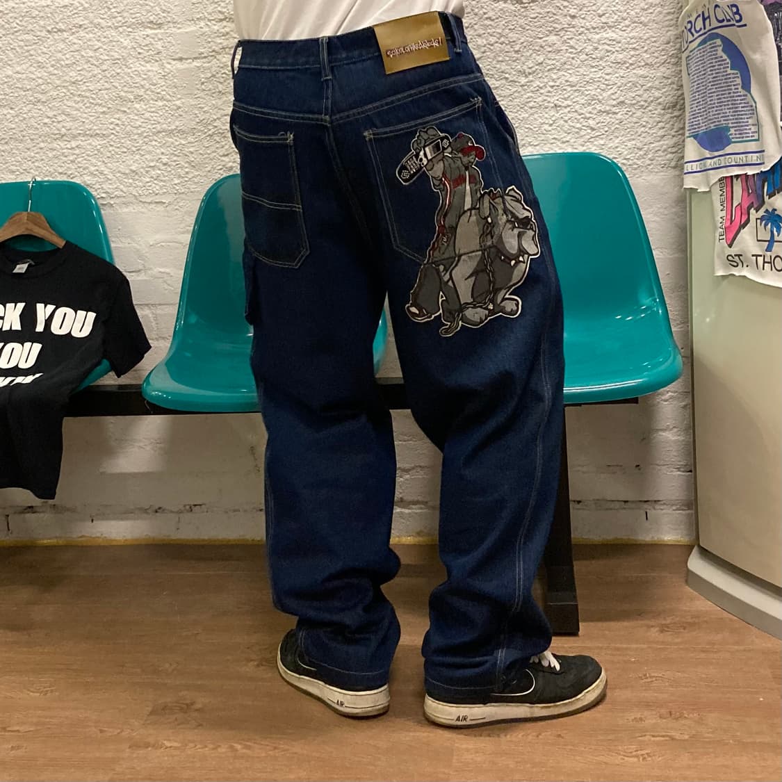 스쿨오브하드낙 올드스쿨 힙합 자수 카펜터 데님 팬츠 상품이미지1