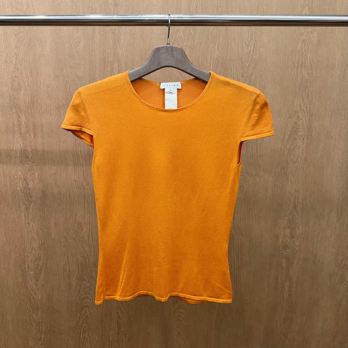 셀린느 실크 반팔 티셔츠 사이드 슬릿 라운드넥 디테일 슬림핏 오렌지 상품이미지2