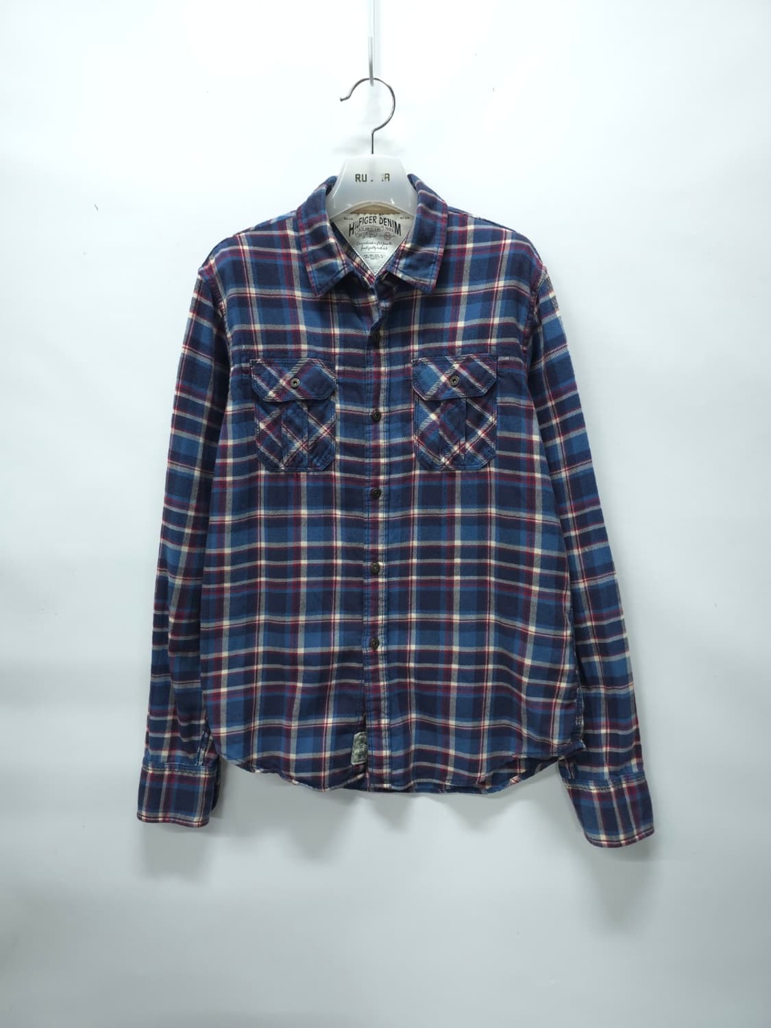 힐피거 데님 남성 블루 레드 체크 플란넬 셔츠 상품이미지1