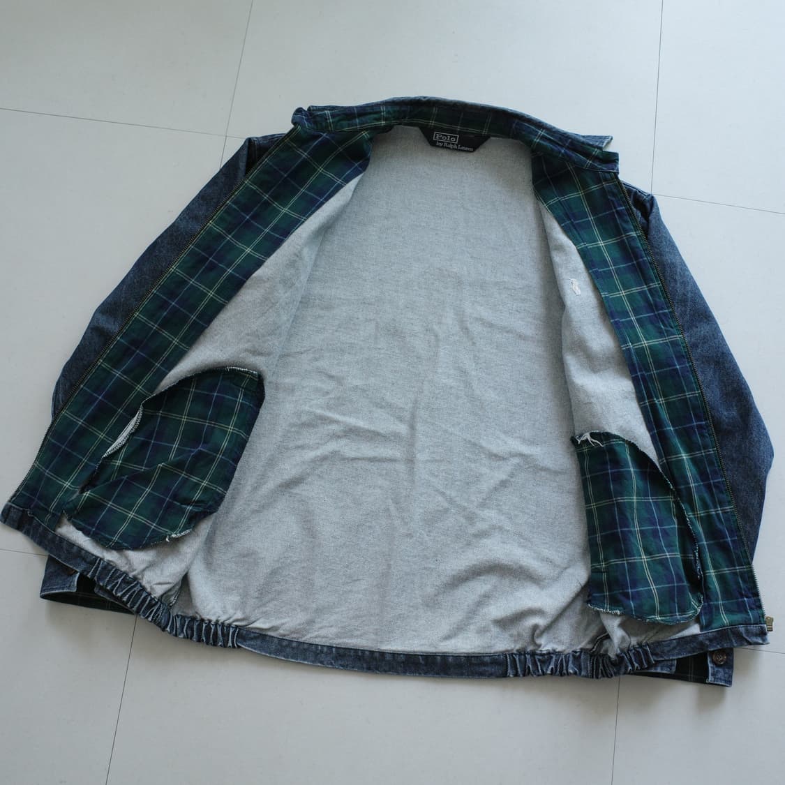 90s 폴로 랄프로렌 데님 해링턴 자켓 (체크 라이닝) 상품이미지7