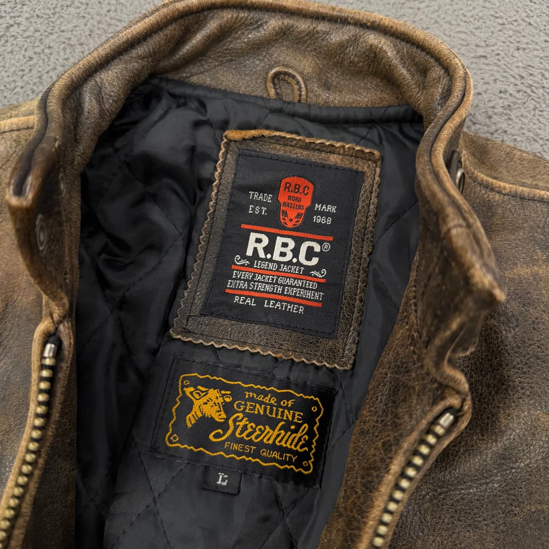 [정품/L] R.B.C 빈티지 워시드 싱글 라이더 소가죽 레더 자켓 상품이미지5