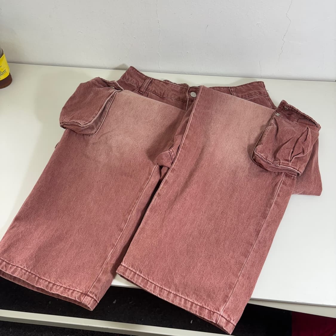 L-XL 엑스톤즈 파스텔핑크 와이드핏 카고 데님팬츠 상품이미지3