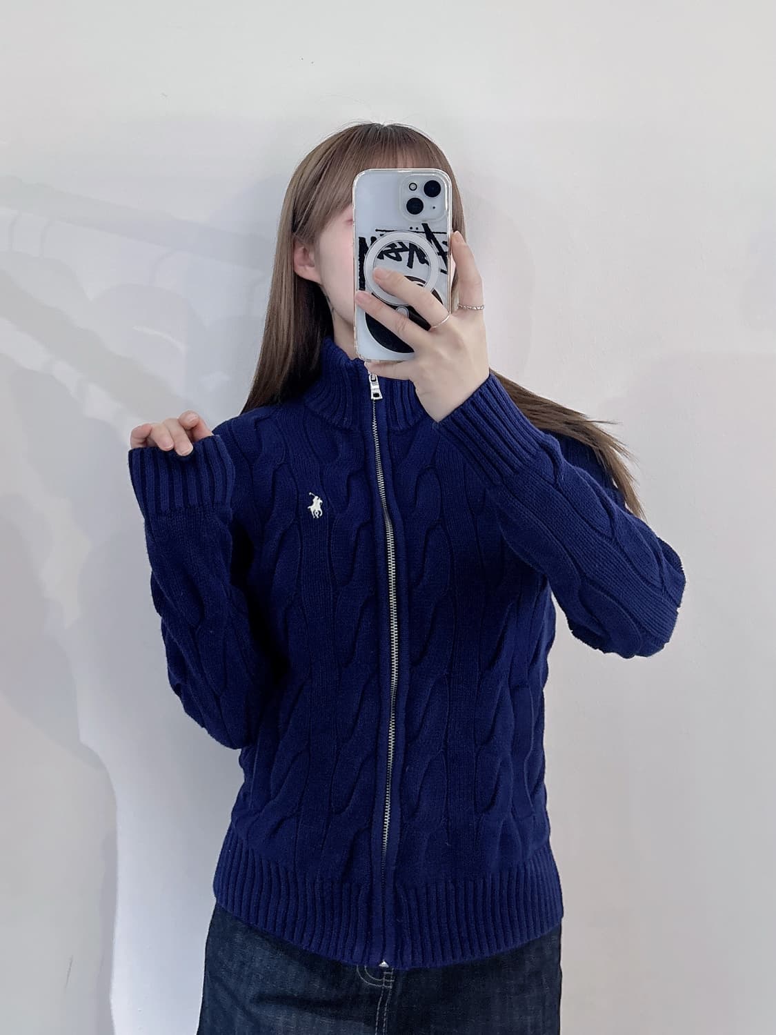 폴로랄프로렌 화이트포니 네이비 케이블 니트집업 상품이미지2