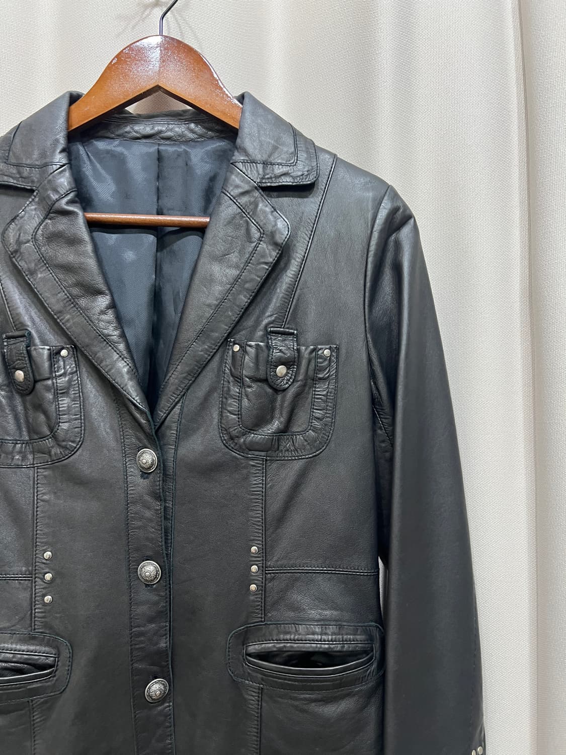 빈티지 여성 멀티포켓 가죽 블레이저 자켓 상품이미지3