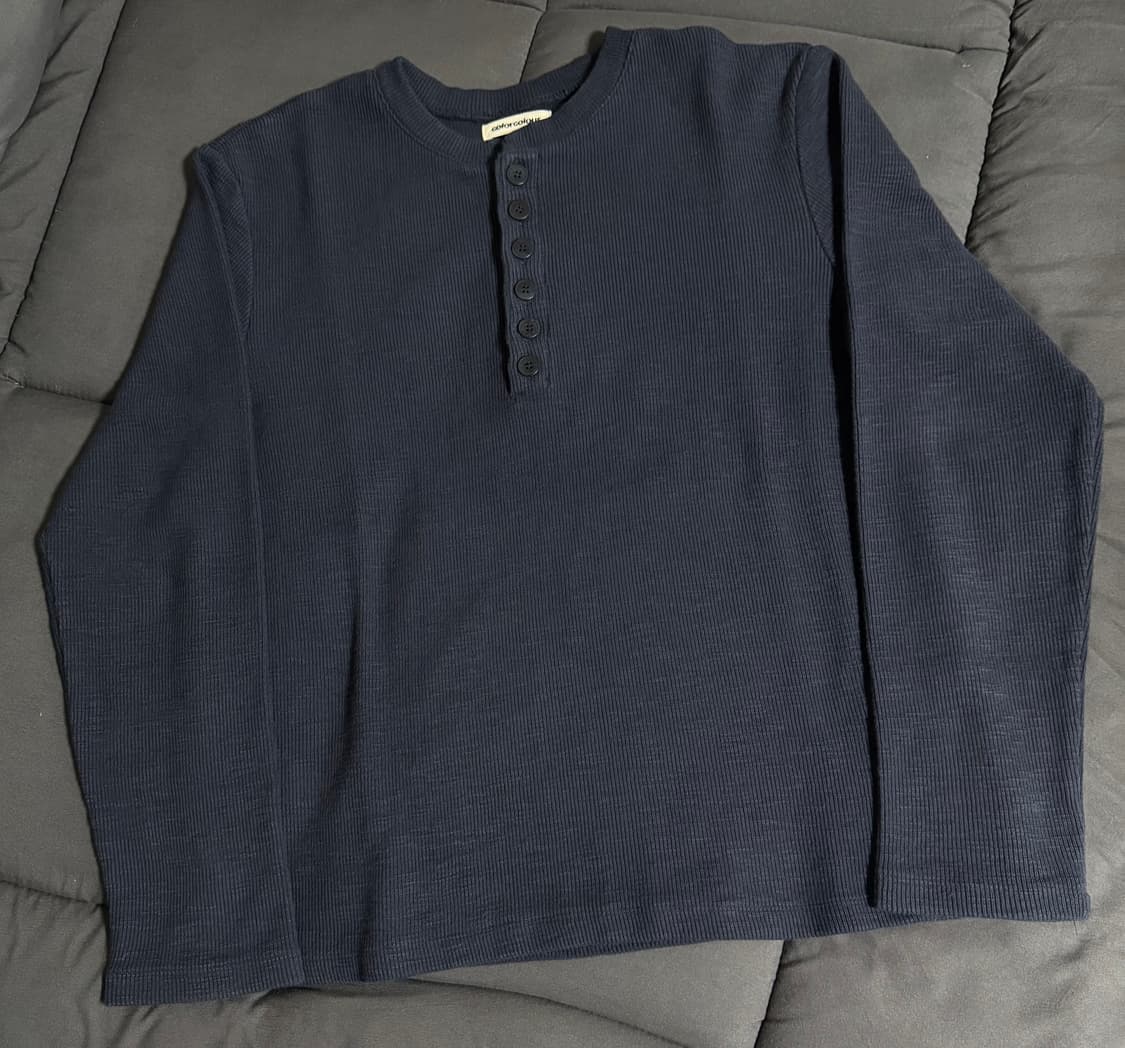 3) 컬러컬러 버튼 헨리넥 네이비 상품이미지2