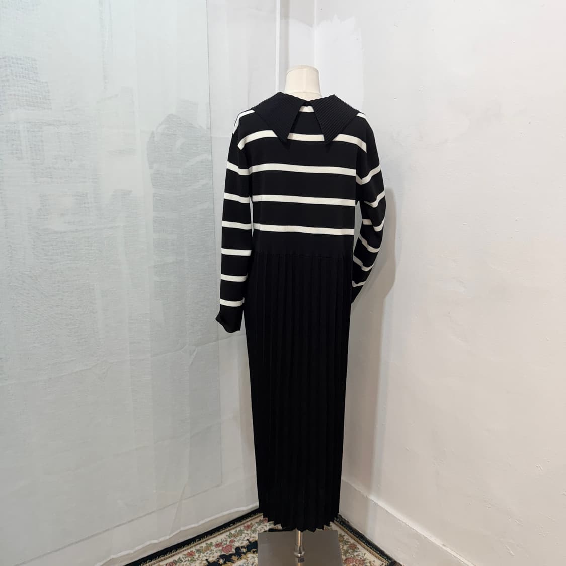 스트라이프 줄무늬 플리츠 니트원피스 롱원피스 4458 상품이미지4