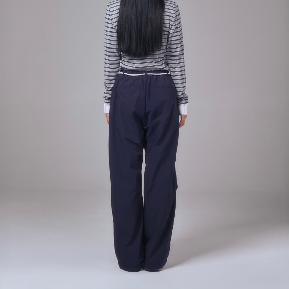 [새상품] 유희 코튼 레이어드 밴딩 와이드 팬츠 네이비 상품이미지3