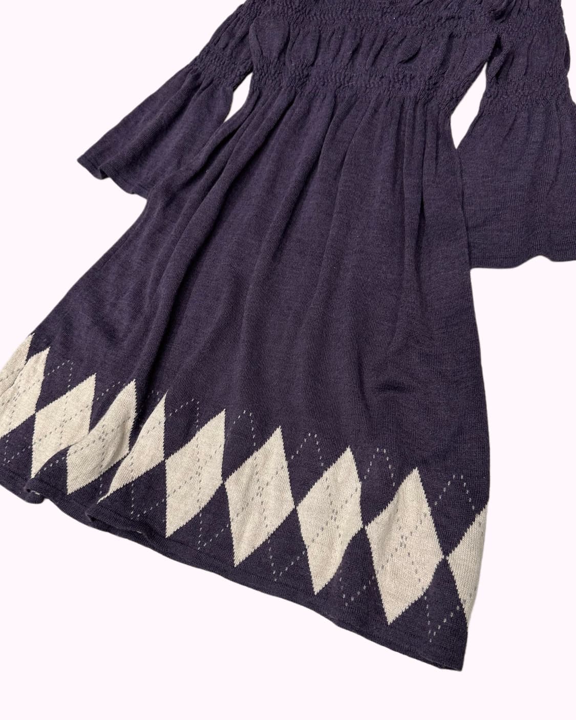 purple shirring argyle knit dress 상품이미지3