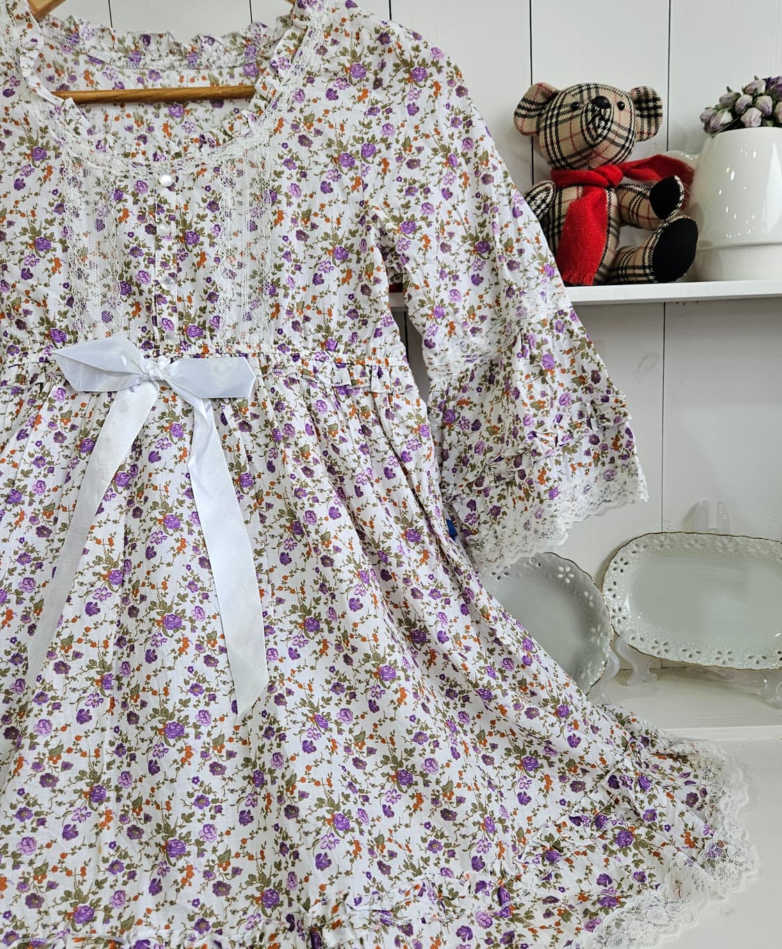 라벤더 플라워 레이스 리본 원피스 상품이미지5