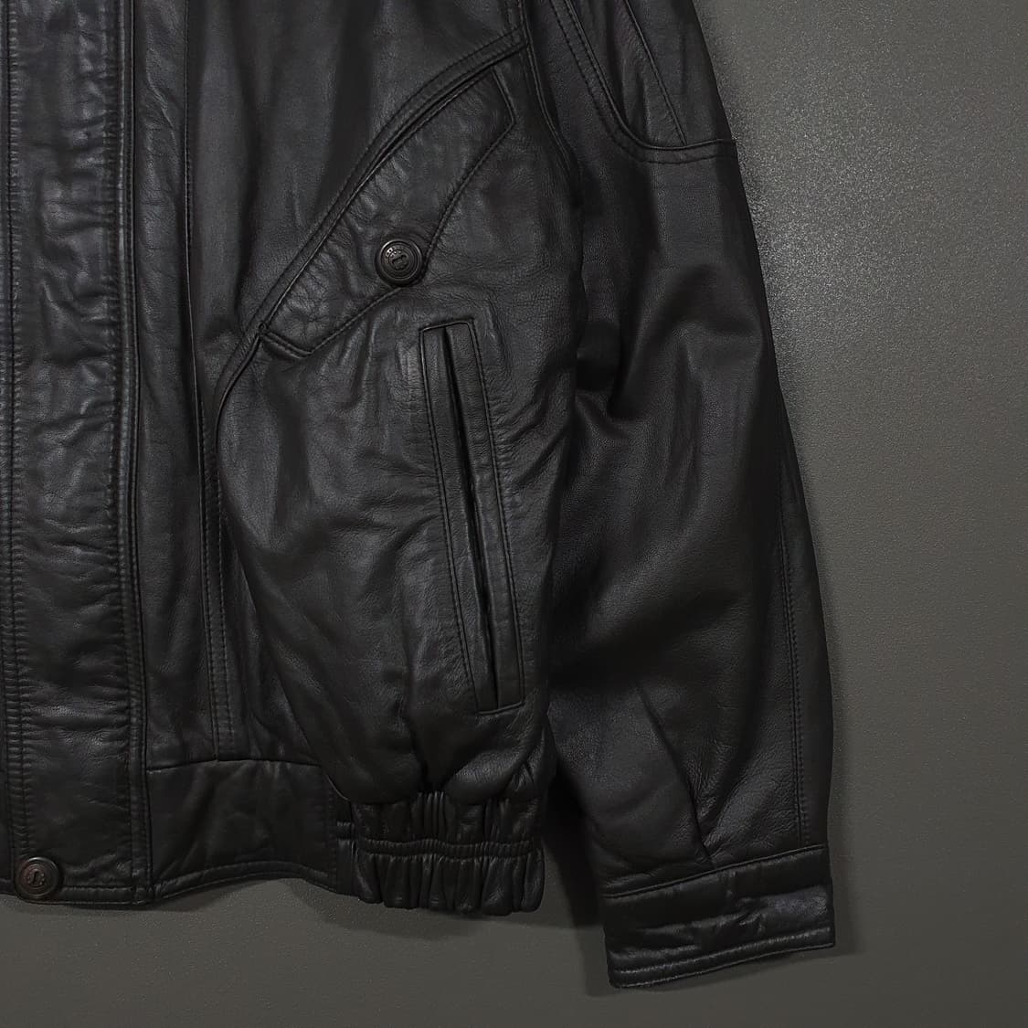 95 (M) HUNKY 고급 양가죽 블루종 램스킨 레더 봄버 블락 자켓 상품이미지4