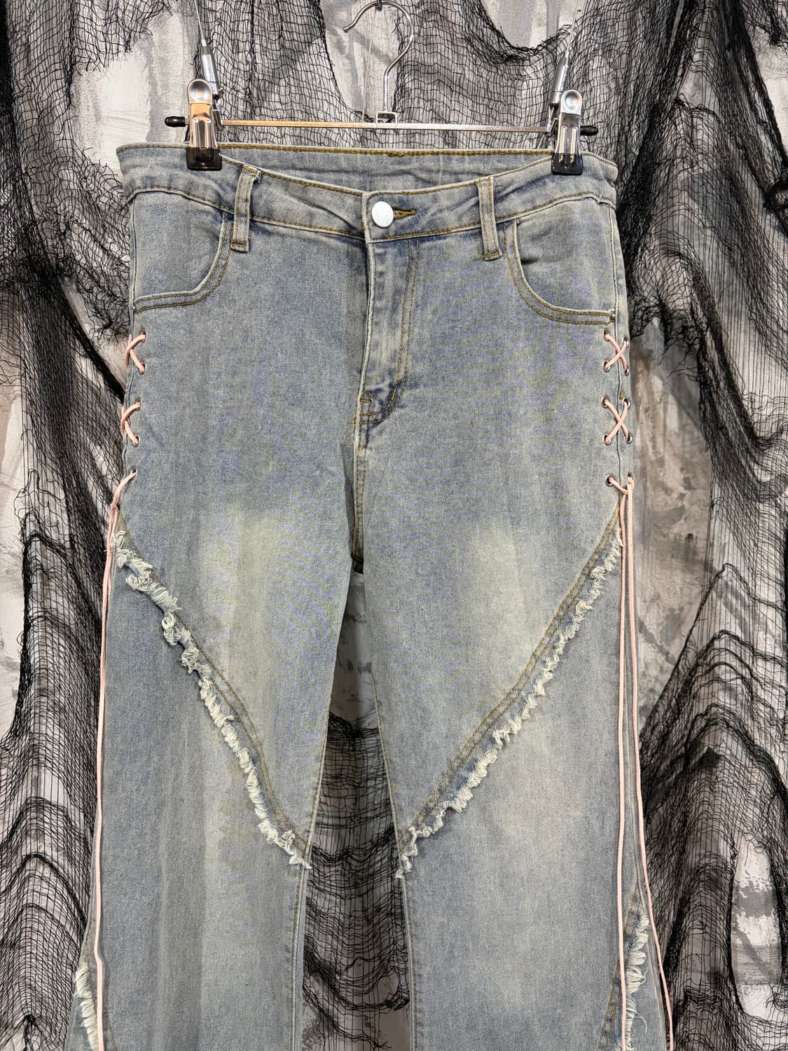 Y2K eyelet boots cut denim pants 상품이미지5