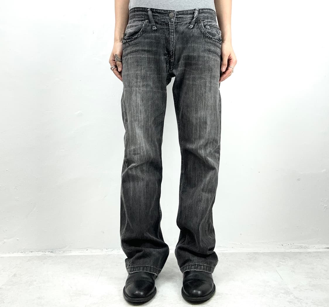 Embroidered Black Wash Bootcut Denim Jea 상품이미지2