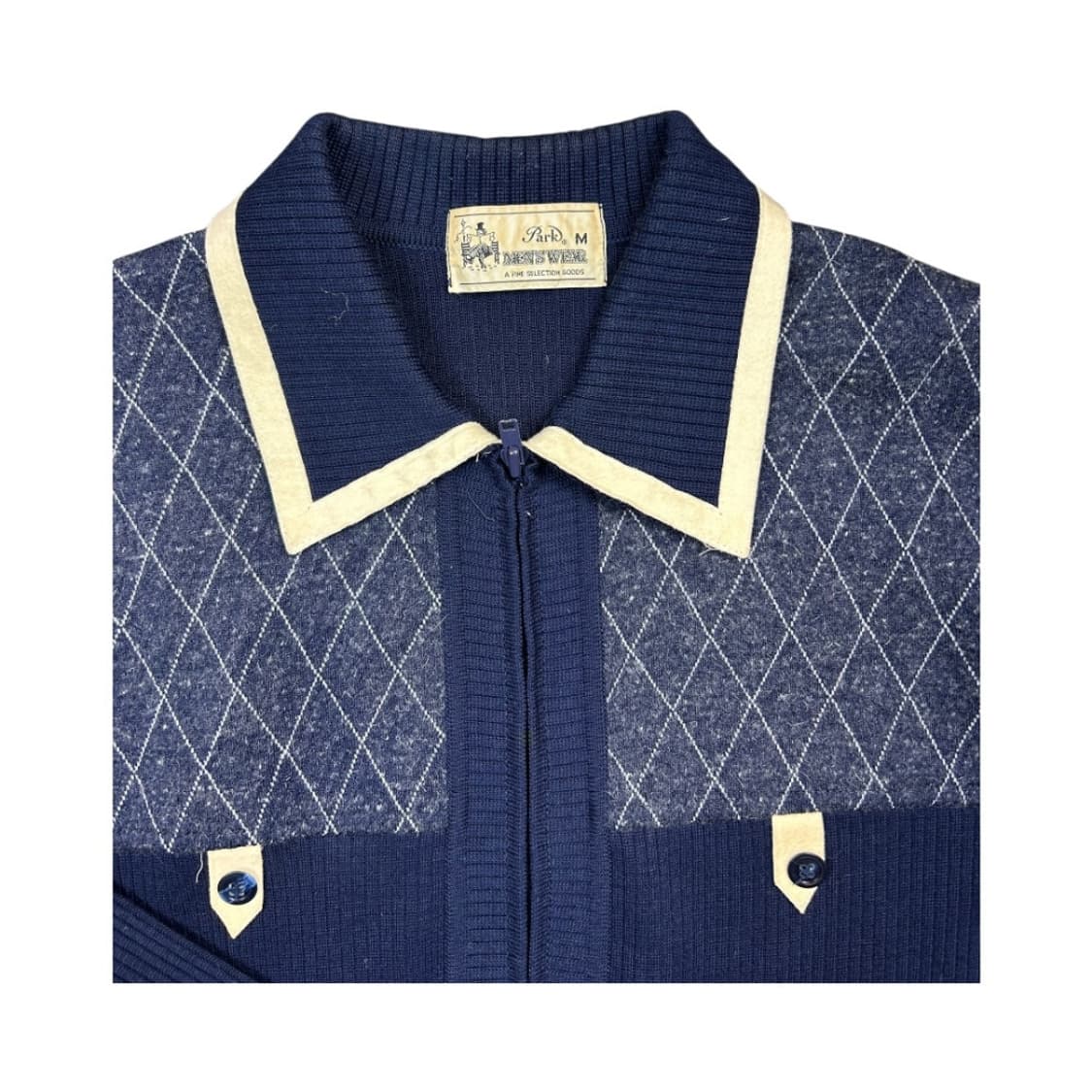 M) 빈티지 JPN 네이비 아가일 패턴 니트 집업 가디건 TK-026 상품이미지3