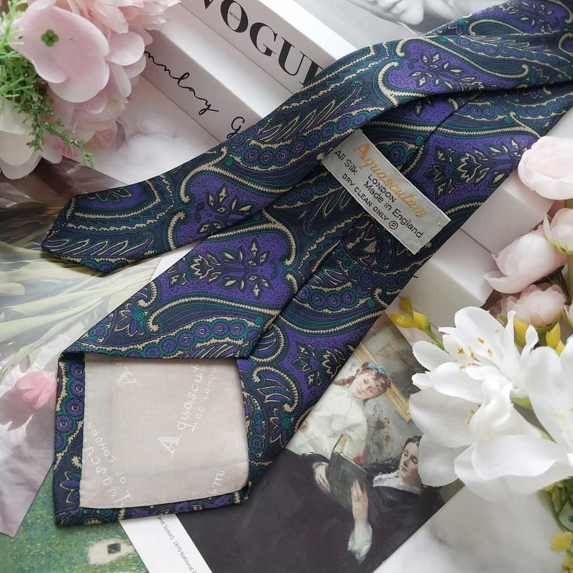 아쿠아스큐텀 실크 퍼플 페이즐리 넥타이 8.3cm A+등급 K1145
 상품이미지5