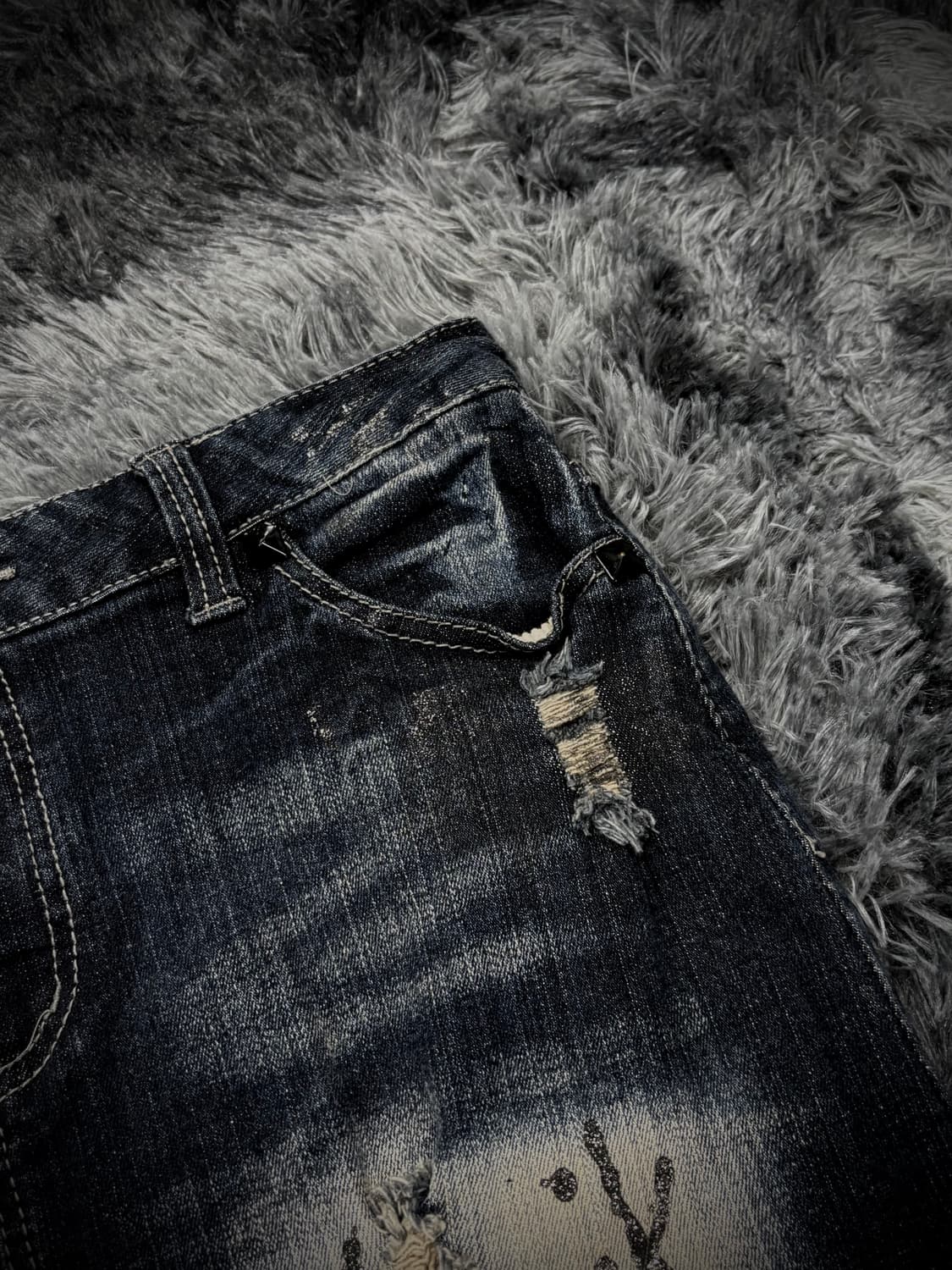 디스트로이드 워싱 글리터 데님 숏스커트 상품이미지5