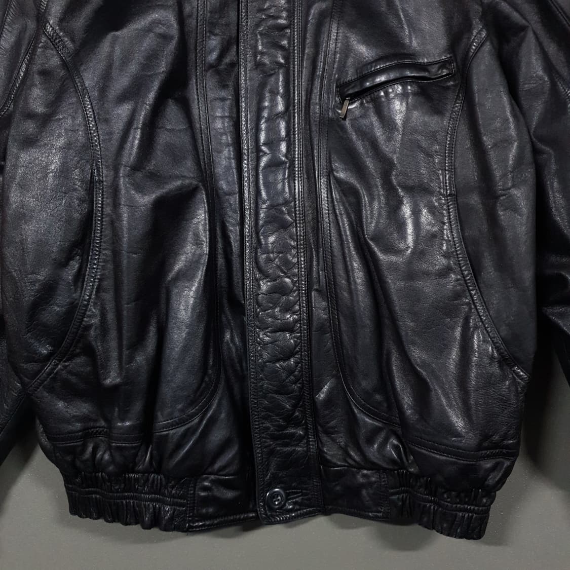 실측 L) VTG 90s 빈티지 램스킨 양가죽 100% 봄버 자켓 블랙 상품이미지5