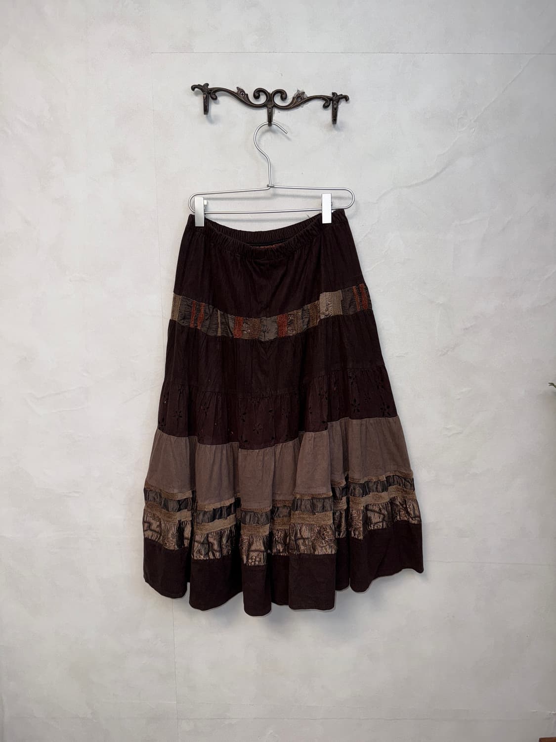 Dark brown bohemian floral punching sk 상품이미지3