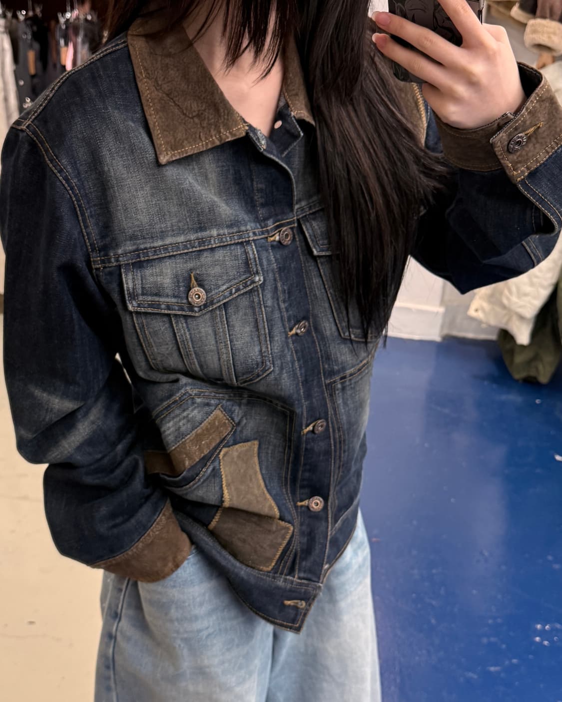 Tianlang Jianni 스웨이드 패치 데님 자켓 상품이미지2