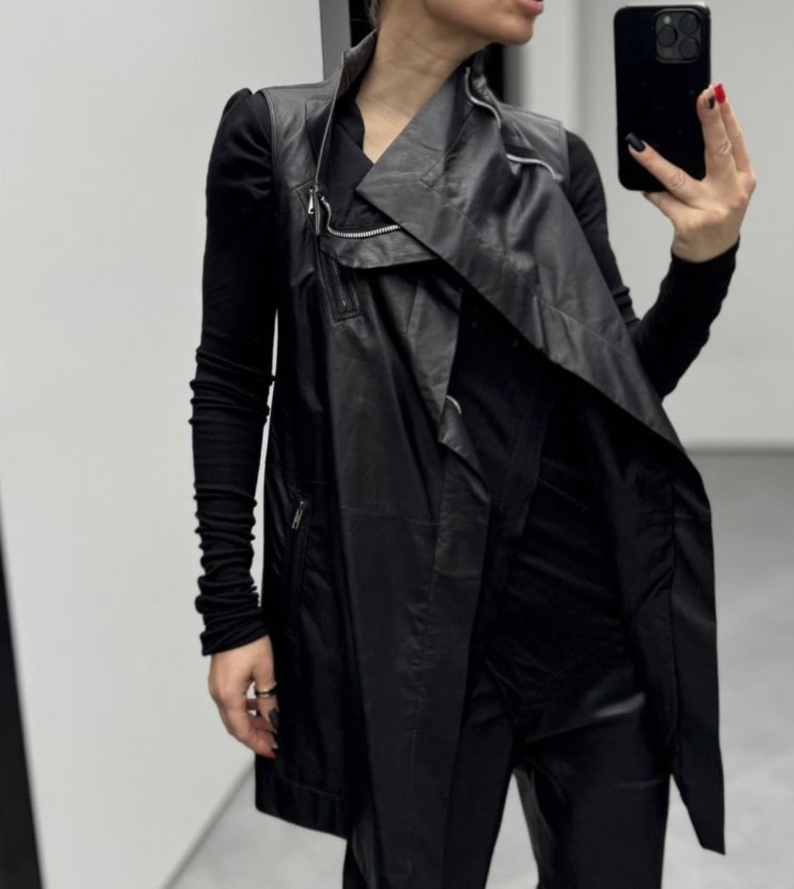 릭 오웬스 풀집업 롱 베스트(레더-리얼)40-ITA 사이즈-해외발송 상품이미지2