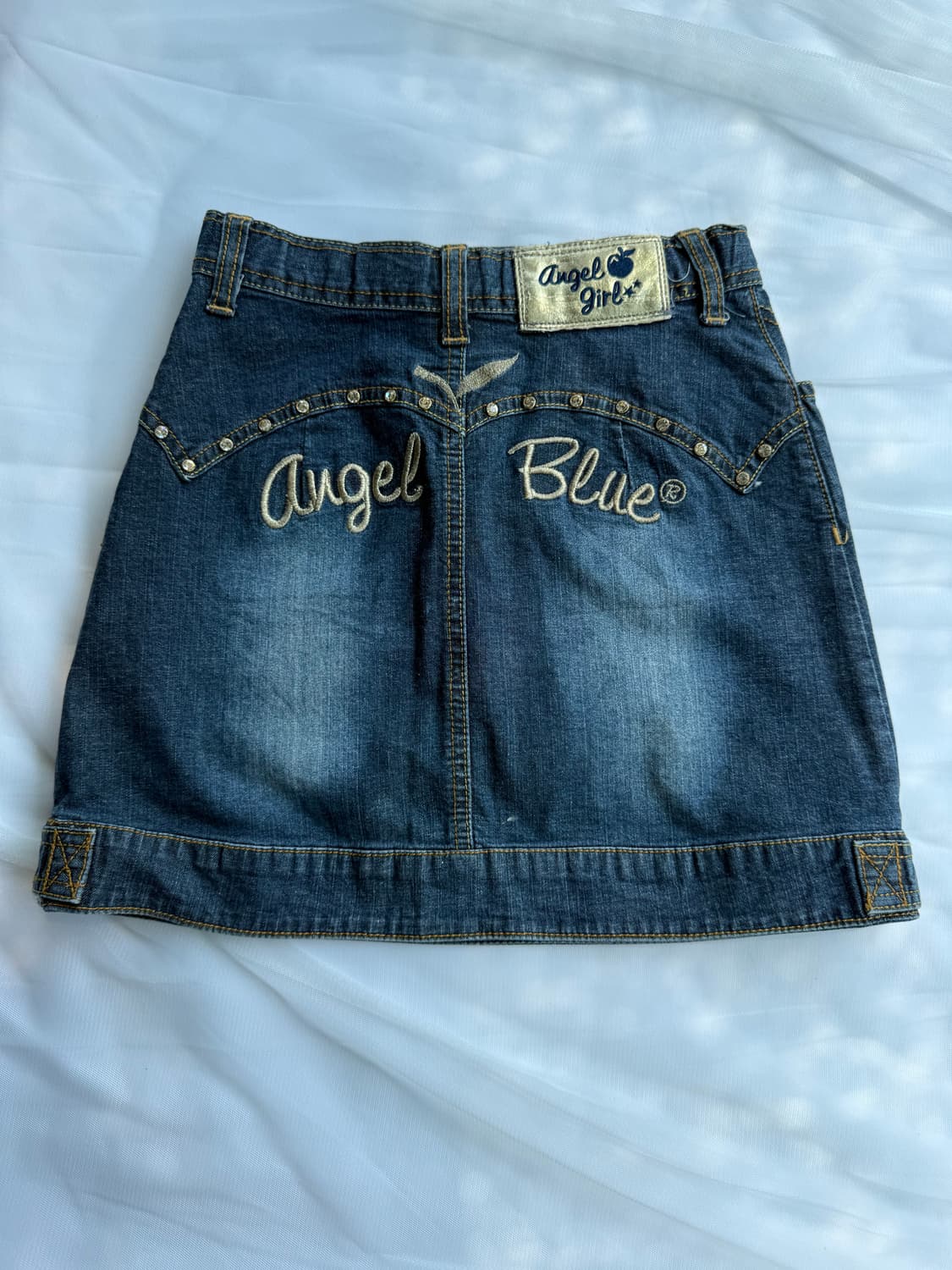 블루엔젤 큐빅 비즈라인 데님스커트 상품이미지3
